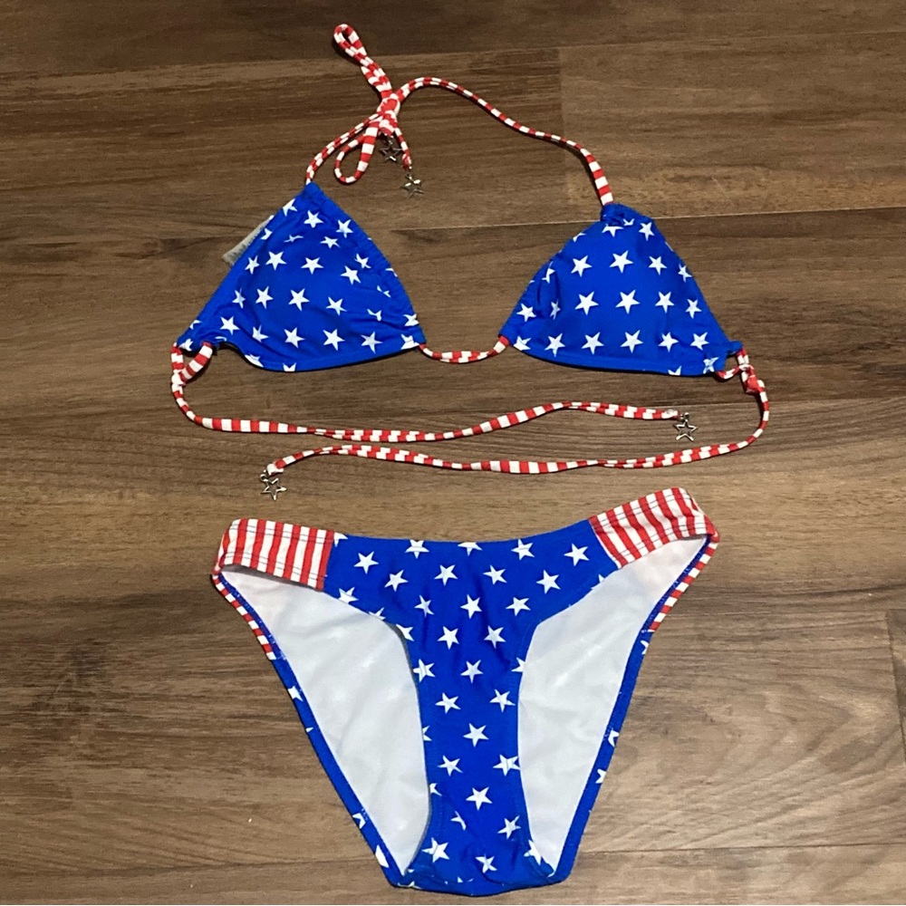 NWOT Heat Swimwear American Flag Bikini with Charms